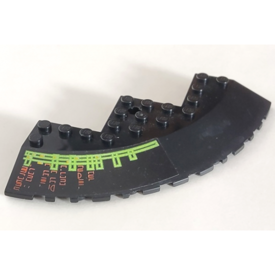 Brick, Round Corner 10 x 10 with Slope 33 Edge, Axle Hole, Facet Cutout with Light Bars and Alien Characters Left Pattern (Sticker) - Set 7693