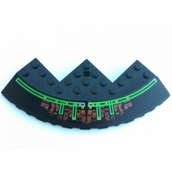 Brick, Round Corner 10 x 10 with Slope 33 Edge, Axle Hole, Facet Cutout with Light Bars and Alien Characters Pattern (Stickers) - Set 7692