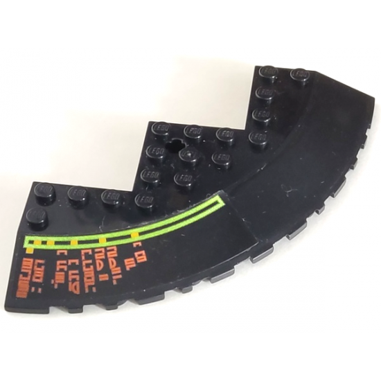 Brick, Round Corner 10 x 10 with Slope 33 Edge, Axle Hole, Facet Cutout with Light Bars and Alien Characters Pattern Model Left (Sticker) - Set 7697