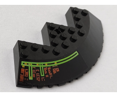Brick, Round Corner 10 x 10 with Slope 33 Edge, Axle Hole, Facet Cutout with Light Bars and Alien Characters Pattern Model Left Side (Sticker) - Set 7690