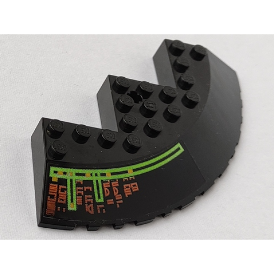 Brick, Round Corner 10 x 10 with Slope 33 Edge, Axle Hole, Facet Cutout with Light Bars and Alien Characters Pattern Model Left Side (Sticker) - Set 7690