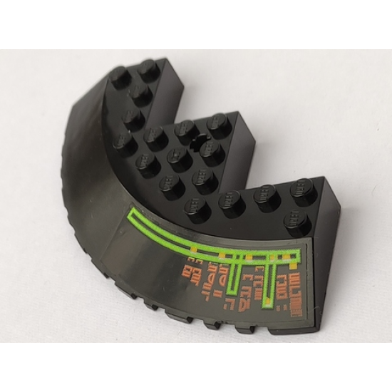 Brick, Round Corner 10 x 10 with Slope 33 Edge, Axle Hole, Facet Cutout with Light Bars and Alien Characters Pattern Model Right Side (Sticker) - Set 7690