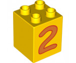 Duplo, Brick 2 x 2 x 2 with Number 2 Orange Pattern