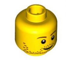 Minifigure, Head Dual Sided Stubble Smile / Crinkled Mouth and Inverted Eyebrows Pattern - Blocked Open Stud