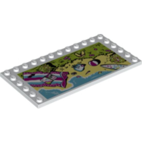 Tile, Modified 6 x 12 with Studs on Edges with Beach Towel, Bag, Shells, Surfboard, Ball and Shoes Pattern