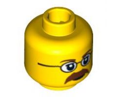 Minifigure, Head Dual Sided Glasses, Brown Eyebrows and Moustache Closed Mouth / Open Mouth Scared Pattern - Blocked Open Stud
