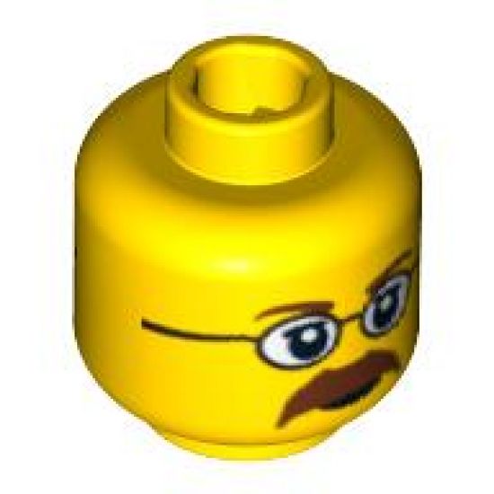 Minifigure, Head Dual Sided Glasses, Brown Eyebrows and Moustache Closed Mouth / Open Mouth Scared Pattern - Blocked Open Stud