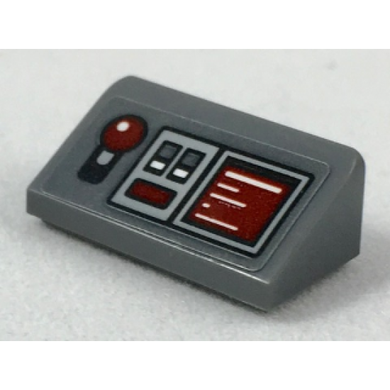 Slope 30 1 x 2 x 2/3 with Light Bluish Gray Control Panel, Dark Red Joystick, Buttons and Readout Pattern (Sticker) - Set 75175