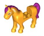 Horse with 2 x 2 Cutout, Bright Light Orange Eyes, White Face Decoration, Magenta Mane and Tail Pattern