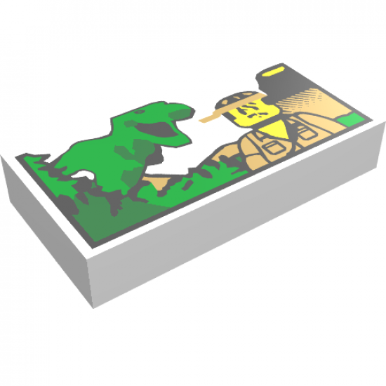 Tile 1 x 2 with Minifigure and Dinosaur Pattern