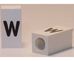 Tile, Modified 1 x 2 x 5/6 with Stud Hole in End and Black 'w' Lower Case Pattern