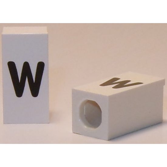 Tile, Modified 1 x 2 x 5/6 with Stud Hole in End and Black 'w' Lower Case Pattern