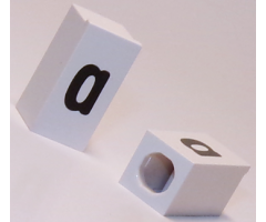 Tile, Modified 1 x 2 x 5/6 with Stud Hole in End and Black 'a' Lower Case Pattern