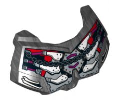 Large Figure Part Chest Armor Small with 6 White Bones, Magenta Wires, and Pearl Dark Gray Chain on Red and Silver Armor Plating Pattern