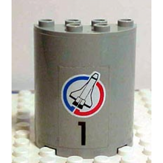 Cylinder Half 2 x 4 x 4 with Black Number 1 and Shuttle Pattern (Sticker) - Set 6339