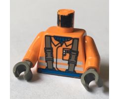 Torso Town Construction Brown Suspenders, Shirt, Safety Stripes Pattern / Orange Arms / Dark Gray Hands