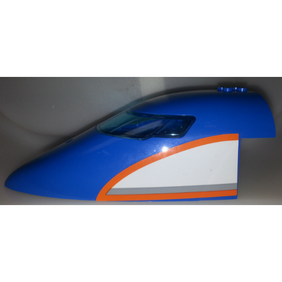 Aircraft Fuselage Curved Forward 8 x 16 x 5 with Trans-Light Blue Glass with Orange, Light Bluish Gray, White Pattern on Both Sides (Stickers) - Set 60104