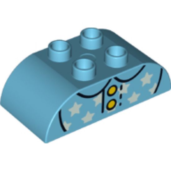 Duplo, Brick 2 x 4 Curved Top with Collar, Stars and 2 Yellow Buttons Pattern