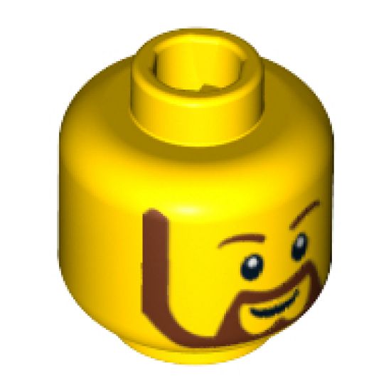 Minifigure, Head Beard Brown Rounded with White Pupils and Grin Pattern - Blocked Open Stud