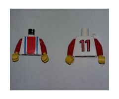 Torso Soccer Vertical Striped Red/Blue and No. 11 Back Pattern / Red Arms / Yellow Hands