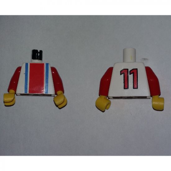 Torso Soccer Vertical Striped Red/Blue and No. 11 Back Pattern / Red Arms / Yellow Hands