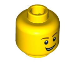 Minifigure, Head Male Brown Eyebrows, Open Lopsided Grin, White Pupils Pattern - Blocked Open Stud
