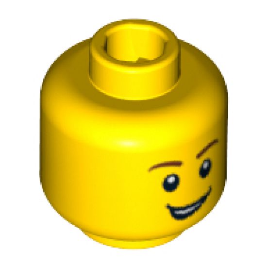 Minifigure, Head Male Brown Eyebrows, Open Lopsided Grin, White Pupils Pattern - Blocked Open Stud