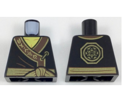 Torso Ninjago Robe with Ninjago Logogram 'EARTH', Brown Fabric Creases, Gold Sash and Medallion Pattern