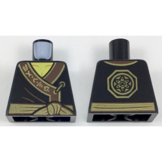 Torso Ninjago Robe with Ninjago Logogram 'EARTH', Brown Fabric Creases, Gold Sash and Medallion Pattern