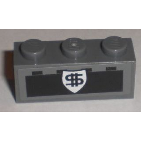 Brick 1 x 3 with Black Dollar Sign on White Badge and Black Brick Pattern (Sticker) - Set 8211
