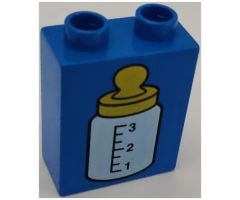 Duplo, Brick 1 x 2 x 2 with Baby Bottle Yellow Top Pattern