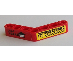 Technic, Liftarm 1 x 7 Bent (4 - 4) Thick with 'GEAR UP' and 'RACING' Pattern (Stickers) - Sets 8041 / 42041