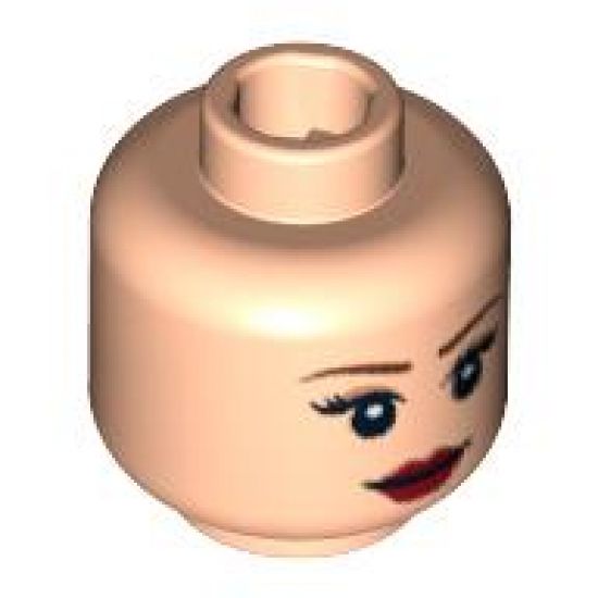 Minifigure, Head Dual Sided Female Eyelashes, Eye Shadow, Dark Red Lips, Smile / Frown Pattern (Tamina, Leia) - Blocked Open Stud