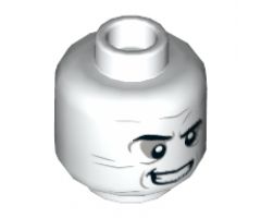 Minifigure, Head Black Eyebrows, Light Bluish Gray Wrinkles and Eye Shadow, Lopsided Grin Pattern - Hollow Stud
