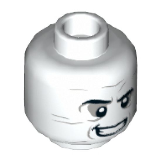 Minifigure, Head Black Eyebrows, Light Bluish Gray Wrinkles and Eye Shadow, Lopsided Grin Pattern - Hollow Stud