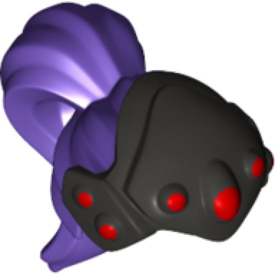 Minifigure, Hair Combo, Hair with Headpiece, Pulled Back with Ponytail, Pearl Dark Gray Headpiece with 7 Red Circles Pattern