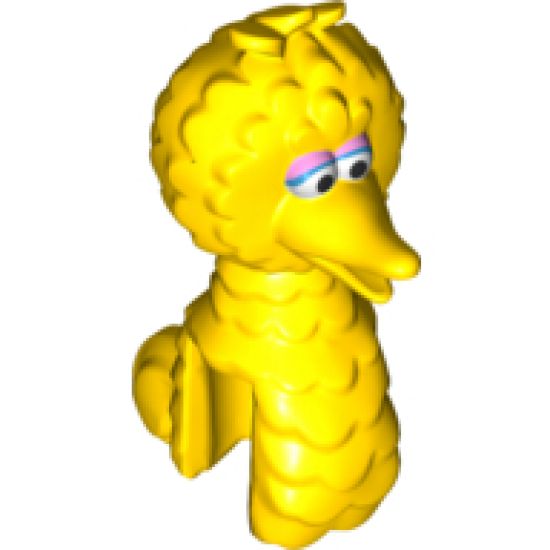 Minifigure, Head, Modified Sesame Street Big Bird with White Eyes, Bright Pink and Blue Eyelids Pattern