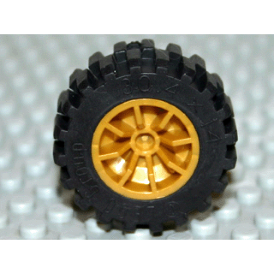 Wheel & Tire Assembly 18mm D. x 14mm Spoked, with Black Tire 30.4 x 14 Offset Tread (51377 / 30391)