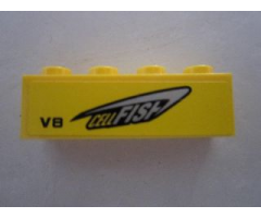 Brick 1 x 4 with 'CELLFISH' and 'V8' on Yellow Background Pattern Model Right Side (Sticker) - Set 8495