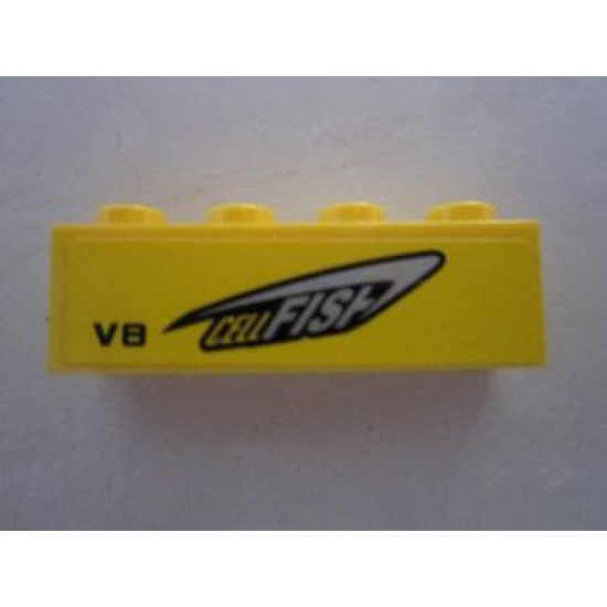 Brick 1 x 4 with 'CELLFISH' and 'V8' on Yellow Background Pattern Model Right Side (Sticker) - Set 8495
