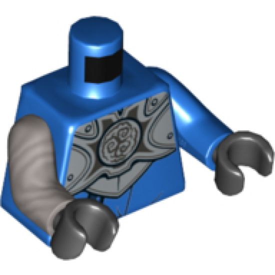 Torso Armor, Silver Plate with Curly Lines over Robe and Dark Blue Strap Pattern / Blue Arm Left / Flat Silver Arm Right / Black Hands