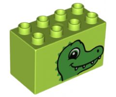 Duplo, Brick 2 x 4 x 2 with Alligator / Crocodile Head Pattern