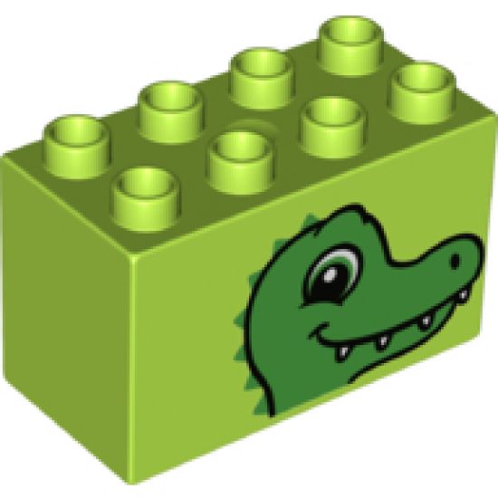 Duplo, Brick 2 x 4 x 2 with Alligator / Crocodile Head Pattern