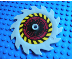 Technic Circular Saw Blade 9 x 9 with Pin Hole and Teeth in Same Direction with Black and Yellow Stripes and Dark Red Pattern (Sticker) - Set 8113