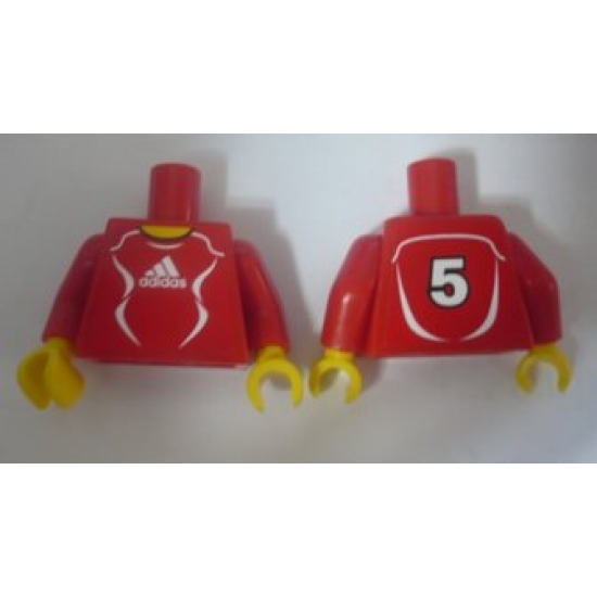Torso Soccer Adidas Logo, Red and White No. 5 Pattern (Stickers) / Red Arms / Yellow Hands