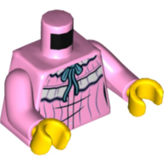 Torso Nightgown with Medium Blue Ribbon Pattern / Bright Pink Arms / Yellow Hands