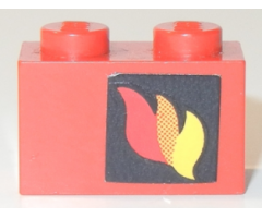 Brick 1 x 2 with Classic Fire Logo Pattern Right Side (Sticker) - Sets 556 / 672