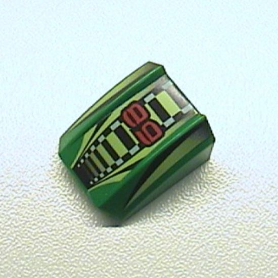 Slope, Curved 2 x 2 Lip with '89', Lime/Black/White Stripes Pattern