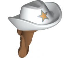 Minifigure, Hair Combo, Hat with Hair, Cowboy with Star and Medium Nougat Hair in Braid Pattern