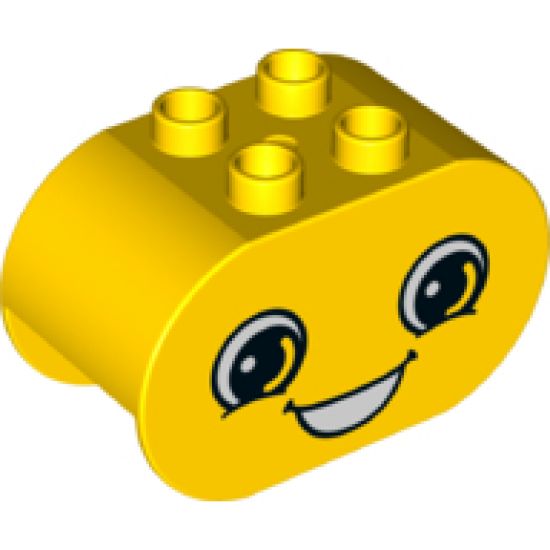 Duplo, Brick 2 x 4 x 2 Rounded Ends with Faces Happy/Angry Pattern